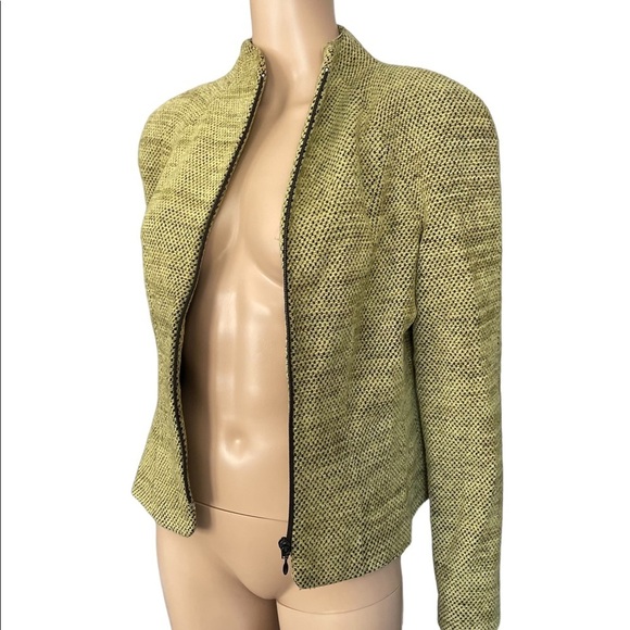 Jacqueline Ferrar Jackets & Blazers - Vintage Jacqueline Ferrar green black long sleeve zip up fitted jacket size 8